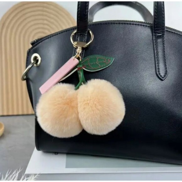 COPY - Double Furry CHERRY cherries Keyring Keychain Key Chain Ring - Picture 5 of 6